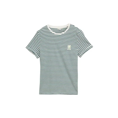 Afbeelding van TOM Tailor MIT Streifenmuster Tshirt print, Dames, Maat: XS, Green white irregular stripe