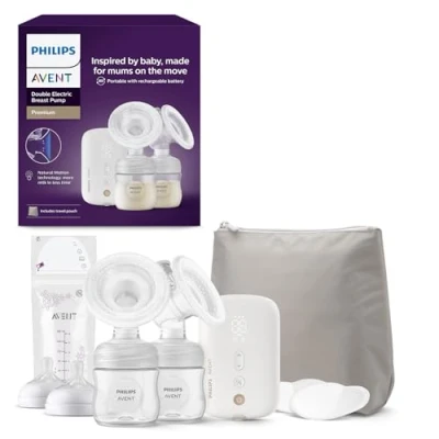 Afbeelding van Philips Avent dubbele elektrische borstkolf, ziekenhuissterkte en oplaadbare motor, geïnspireerd op de natuurlijke zuigreflex van baby&#039;s, reistasje, model SCF398/31