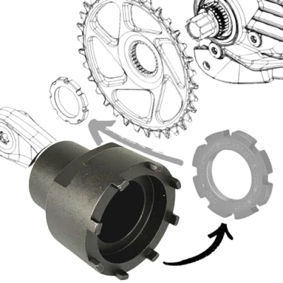 Afbeelding van Tools Unior e bike sluitring kettingblad Spider Service gereedschap moer voor brose motor Drive S/Mag, zwart