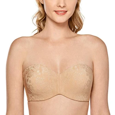 Afbeelding van DELIMIRA Dames Strapless Minimizer Bh Voor Grote Buste Beugel Niet gewatteerde Jacquard Taupe 90D