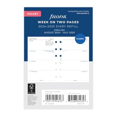 Afbeelding van Pocket Week op twee pagina&#039;s Engels halverwege het jaar 24 aug 25 jul