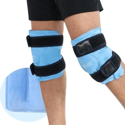 Afbeelding van REVIX IJspakketten voor knieblessures, herbruikbaar, gelijspakkingen met koude compressie letsel en postoperaties, pluche hoes handsfree applicatie, set van twee