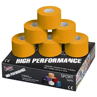 Afbeelding van ALPIDEX 6 Stuk Sport Tape Set 3,8 cm x 10 m Zinc Oxid Veel Kleuren Vingertape Gewrichtsbandage Huidvriendelijk Handbal Voetbal Volleybal, Kleur:Geel
