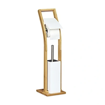 Afbeelding van Relaxdays toiletaccessoires set, bamboe, borstelhouder met wc borstel, HBD 75 x 19 cm, badkamer, staand, natuur