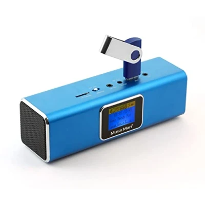 Afbeelding van MusicMan TXX3548 MA Soundstation stereoluidspreker met geïntegreerde oplaadbare batterij en LCD scherm (mp3 speler, radio, microSD kaartsleuf, USB slot) blauw