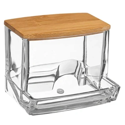 Afbeelding van Wattenstaafjes houder/box/dispenser 9,5 x 7,5 cm van kunststof/bamboe Opbergbox