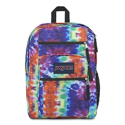 Afbeelding van JanSport Big Student, Grote Rugzak, 34 L, 43 x 33 25 cm, 15in laptopvak, Red/Multiple Hipppie Days