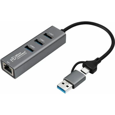 Afbeelding van Microconnect USBHUB RJ45 2IN1 interface hub USB 3.2 Gen 1 (3.1 1) Type A 5000 Mbit/s Zwart