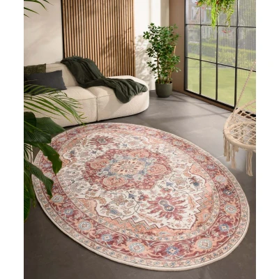 Afbeelding van Buitenkleed Ovaal Vintage Valenca Fino Crème/rood 230x330 Cm