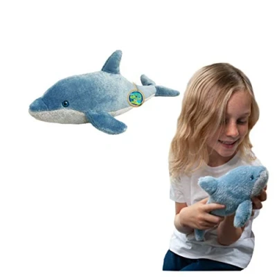 Afbeelding van EcoBuddiez Dolfijn van Deluxebase. Klein, zacht pluchen speelgoed 26 cm gemaakt gerecycleerde plastic flessen. Schattig, eco vriendelijk, knuffel geschenk voor kinderen en peuters.
