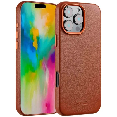 Afbeelding van Apple iPhone 16 Pro Max MagSafe Hoesje Echt leder Accezz Backcover Bruin Telefoonhoesje