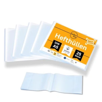 Afbeelding van perfect line 25 notitieboekjes liggend formaat DIN A5, transparante &amp; generfd, boekbeschermer van recyclebaar polypropyleen (PP)