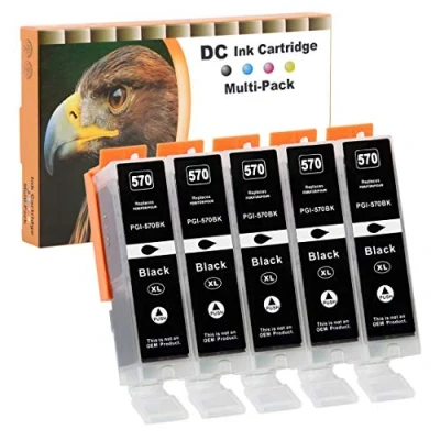 Afbeelding van D&amp;C 5 x 25 ml zwart XL inktpatronen compatibel met Canon PGI 570 BK voor PIXMA TS5051 TS5053 TS5055 TS6050 TS6051 TS6052 TS8050 TS8051 TS8052 TS8053 TS9050 TS805 TS89055