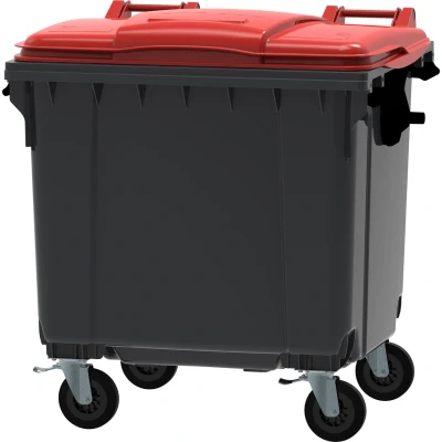 Afbeelding van Container 1100 liter vlak deksel grijs/rood