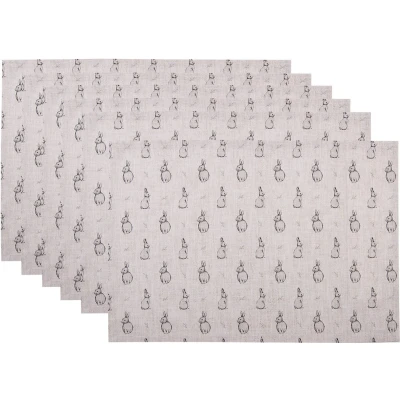 Afbeelding van Clayre &amp; Eef Placemats Set van 6 48x33 cm Beige Grijs Katoen Konijn