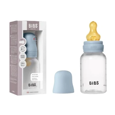 Afbeelding van BIBS Babyfles 150 ml. Zuigmond van natuurlijk rubber Babyflessenset. Anti koliek. BPA vrij Langzame stroom. Licht en gemakkelijk schoon te maken. Geschikt voor pasgeborenen vanaf 0 jaar
