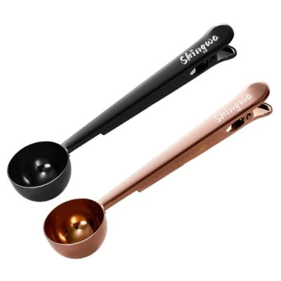 Afbeelding van koffie Scoop met Bag Clip, lepel verzegelde klemmen multifunctionele melkpoeder maatlepel, 20ml (zwart+roségoud)