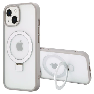 Afbeelding van Accezz Hoesje Geschikt voor iPhone 15 Ring Stand Backcover MagSafe grijs