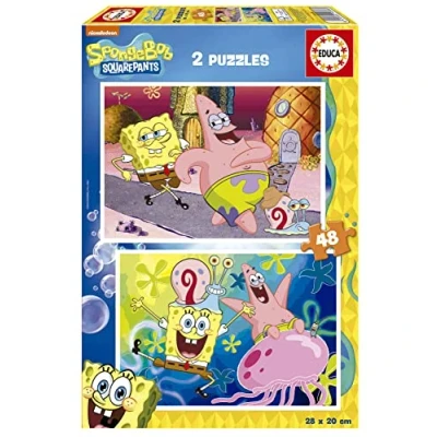 Afbeelding van Educa Puzzel SpongeBob, set van 2 puzzels met elk 48 delen bestaande uit grote delen, perfect afgewerkt voor eenvoudig en veilig gebruik (19388)