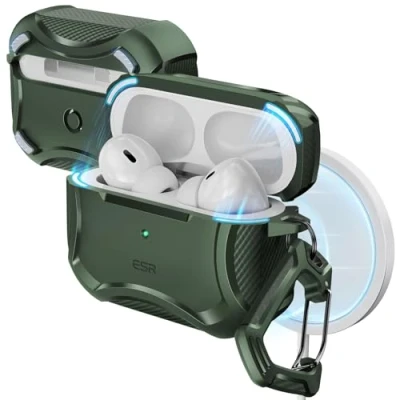 Afbeelding van ESR voor AirPods Pro 2 hoes, MagSafe draadloos opladen, compatibel met 2e generatie 2023/2022/1e 2019, magnetisch deksel, HaloLock Cyber Armor Tough Case AirPod Pro, groen