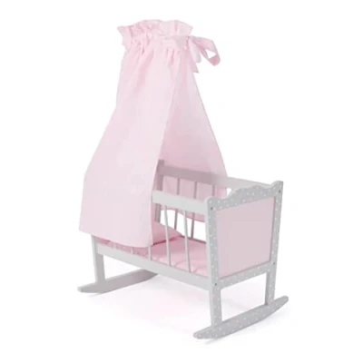 Afbeelding van Bayer Chic 2000 Poppenwieg, wieg voor poppen, poppenbed, poppenmeubels, poppenaccessoires, stippen grijs