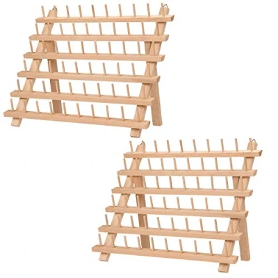 Afbeelding van Kurtzy 60 Spoelen Houten Draad Rek Houder (2 Pak) Draden Organiser Standaard met Muur Ophang Haken Staand of Gemonteerd Berkenhout Naai Voor Borduren, Quilten &amp; Garens