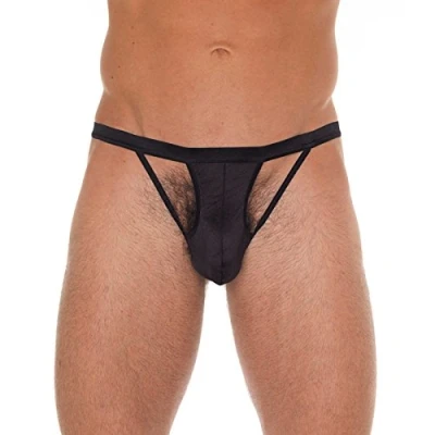 Afbeelding van Amorable by Rimba Erotische String Zwarte Herenstring Met Opengewerkte Details Voorkant Mannen Slip One Size Polyamide