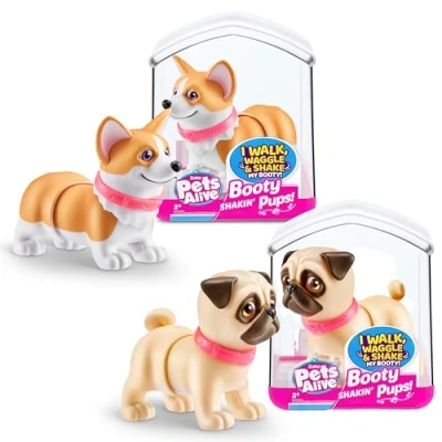 Afbeelding van Pets Alive Booty Shaking Pups robotspeelgoed op batterijen (set van 2: mopshond en corgi) ZURU