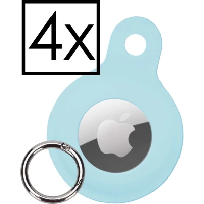 Afbeelding van Hoesje Geschikt voor Apple AirTag Sleutelhanger Houder Siliconen Hoes Lichtblauw 4 PACK
