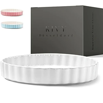 Afbeelding van KIVY Tarte &amp; quichevorm keramiek 28 cm antiaanbaklaag taartvorm rond taartvormen quichevormen fruitbodemvorm quiche bakvorm vorm wit