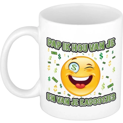 Afbeelding van Bellatio Decorations Cadeau mok/beker kadootjes wit 300 ml Vaderdag / verjaardag feest mokken