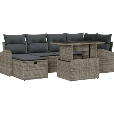 Afbeelding van vidaXL 7 Delige Tuin Sofa Set met Kussens Grijze Poly Rattan
