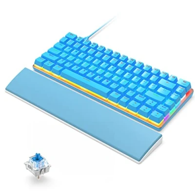 Afbeelding van Mechanisch gamingtoetsenbord met polssteun, USB bekabeld, 82 toetsen, regenboogachtergrondverlichting, anti ghosting, blauwe schakelaar, ergonomisch designtoetsenbord, comfortabel handsteun van