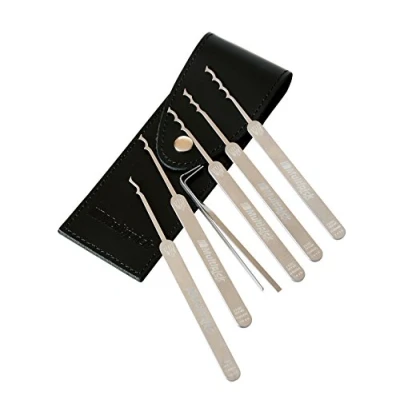 Afbeelding van Multipick Professionele Dietrich set Elite 7 BOGOTA lockpicking set, delig, van hoogwaardig verenstaal in fijn rundleren etui met drukknop, origineel made Germany, zwart