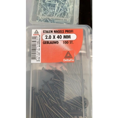 Afbeelding van Muur spijker. stalen nagel profi geblauwd 2.0 x 40 mm 100 stuks. DeltafiX. Steen beton.