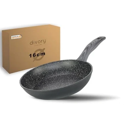 Afbeelding van Koekenpan 16cm geen inductie kleine universele pan met antiaanbaklaag voor alle soorten fornuizen veilige handgrepen (grijs hout, 16cm)