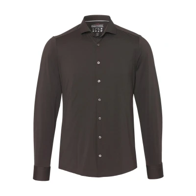 Afbeelding van Pure The Functional Shirt Donkerbruin maat 37 Heren Overhemden Formeel Effen met Slim fit Pasvorm Super stretch