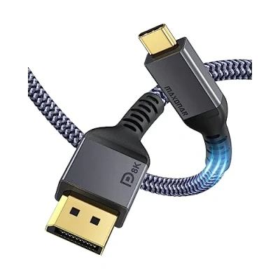 Afbeelding van Maxonar USB C naar DisplayPort kabel 8K@60Hz 4K@60Hz/144Hz/120Hz 5K@60Hz 2K@240Hz Thunderbolt 3 HBR3 DP 1.4 adapter voor MacBook Pro, Mac mini, Dell XPS 2M/6.6Ft VESA gecertificeerd