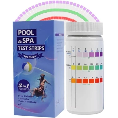 Afbeelding van Hot Tub en spa teststrips, 3 in 1 zwembad 100 watertestset, nauwkeurige detectie van hardheid, vrij chloor, broom, totaal cyanuurzuur, totale alkaliniteit PH (3 1)