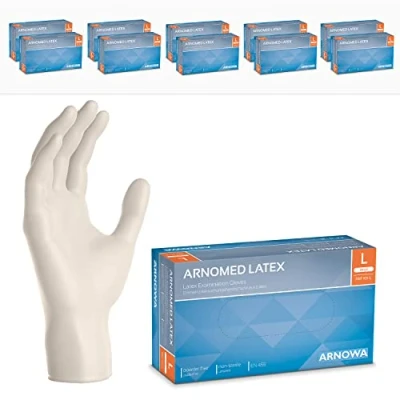 Afbeelding van ARNOMED Latex wegwerphandschoenen L, wit, poedervrij, 1000 stuks, wegwerphandschoenen, handschoenen voor eenmalig gebruik, verkrijgbaar in maat XS, S, M, L &amp; XL