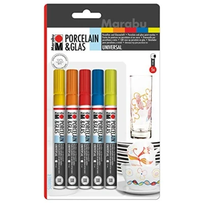 Afbeelding van Marabu 0123000000083 porselein &amp; glas Painter, zoemer, set met 3 kleuren, hoogglanzend en glasplaat op waterbasis, vaatwasmachinebestendig na inbranden, punt 1 2 mm