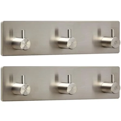 Afbeelding van 2 stuks SOTECH wandhaken Pandora, 180 x 45 29 mm, met 3 haken RVS zelfklevend, dubbele haak voor keuken en badkamer