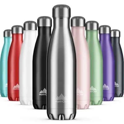 Afbeelding van Mont Clair Roestvrijstalen waterfles, vacuüm geïsoleerd + BPA vrij, 12 uur warme en 24 koude dranken fles, metalen waterfles 500 ml lekvrij, ideaal voor volwassenen, kinderen, hardlopen zilver