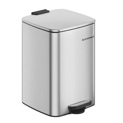 Afbeelding van SONGMICS keukenprullenbak, 20 liter prullenbak, pedaalemmer, staal, met binnenemmer, soft close, openhoudfunctie, metallic zilver LTB592E01