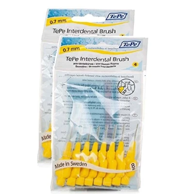 Afbeelding van TePe interdentale borstels 0,7 mm geel 8 stuks verpakking, 2 pack (2 x borstels)