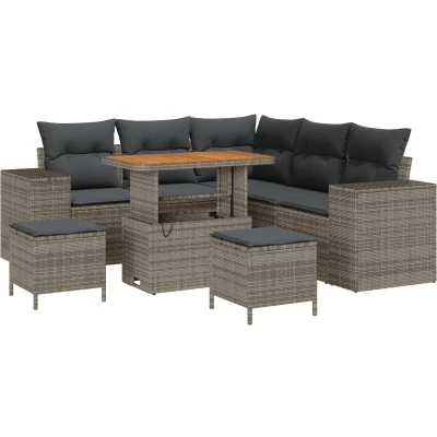 Afbeelding van vidaXL 8 delige Tuin Sofa Set met Kussens Grijs Poly Rattan Acacia, 3 Eet Acacia