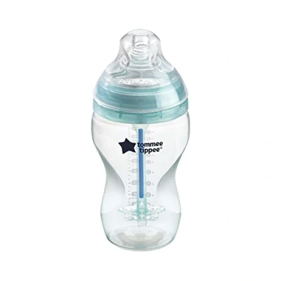 Afbeelding van Tommee Tippee anti oliek babyfles, natuurlijk gevormde drinkzuiger en speciaal koliek ontluchtingssysteem, 340 ml, 1 delige set, helder (kleur design kunnen variëren)