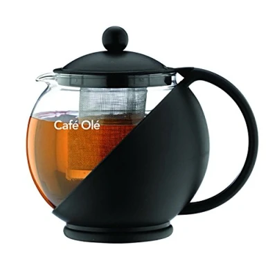 Afbeelding van Café Olé Everyday Ronde Theepot Zetgroep Mand Glazen Losbladig 700 ml/24 oz, Zwart, 700ml / 0.7L