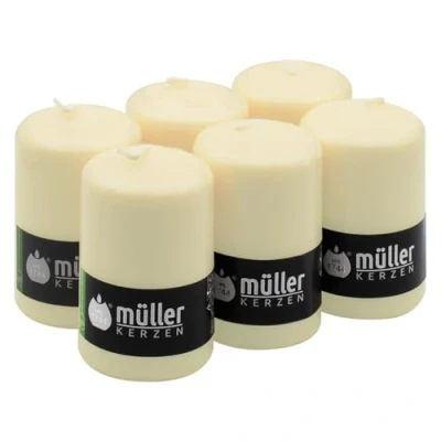 Afbeelding van Müller Decoratieve kaarsen set van 6 ivoorkaarsen 68 x 110 mm levensduur 35 uur Cero anti druppel ongeparfumeerd RAL kwaliteit