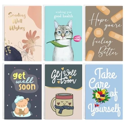 Afbeelding van Easykart Bulk Get Well Soon kaarten met enveloppen 18 Kaartassortiment enveloppen, 4,5 x 6,75 formaat, hoop dat je beter voelt